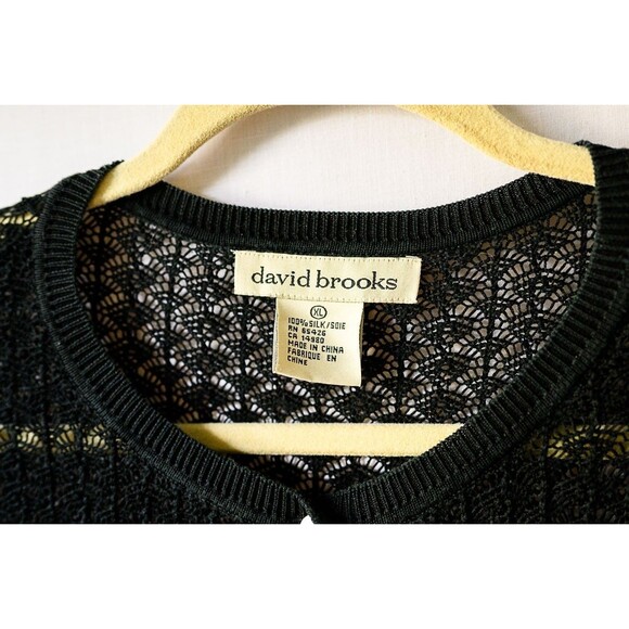 David Brooks XL Silk crochet black button down sweater cardigan goth witchy - Picture 2 of 6